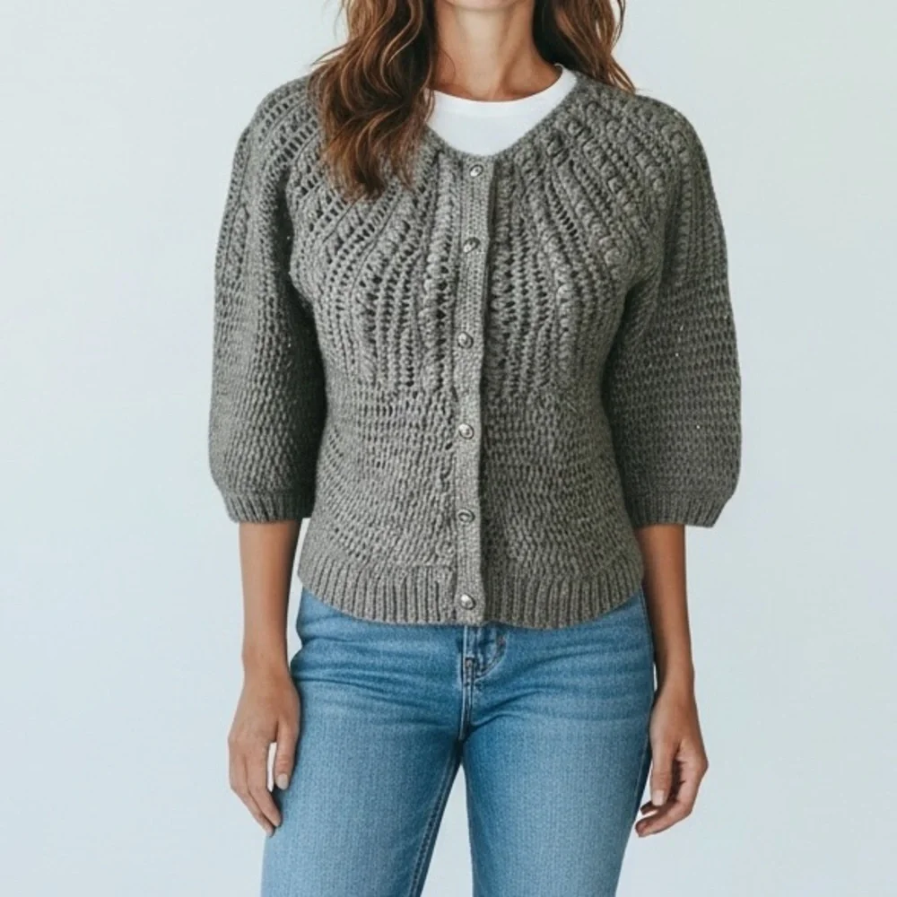Ann‎ Taylor Womens charcoal gray Merino wool blend cardigan sweater XS